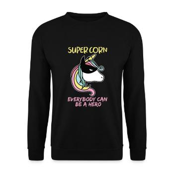 Superheld Supercorn Einhörner Held Spruch - Unisex Pullover - Schwarz - Vorne - Alina (178cm) & Michal (187cm)