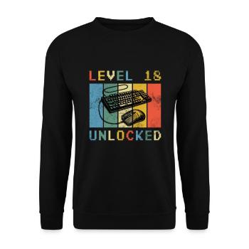 18th Birthday - 18 Years Level 18 Unlocked - Unisex Sweatshirt - black - Front - Alina (178cm) & Michal (187cm)