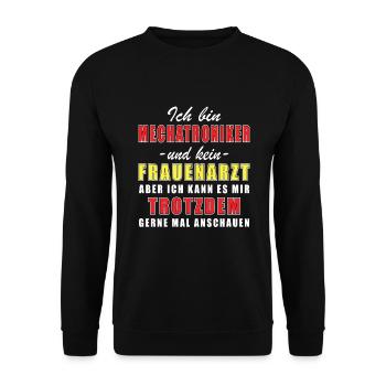 Mechatroniker und kein Frauenarzt Mechaniker - Unisex Pullover - Schwarz - Vorne - Alina (178cm) & Michal (187cm)