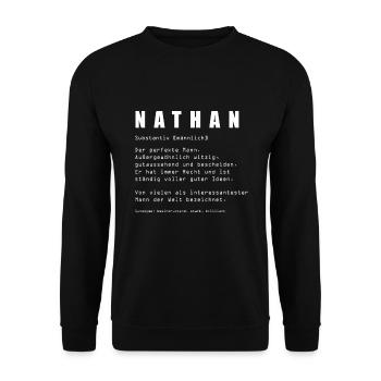 Nathan Namen personalisiert - Unisex Pullover - Schwarz - Vorne - Alina (178cm) & Michal (187cm)