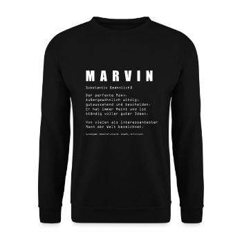 Marvin Name Spruch Geschenk für Herren - Unisex Pullover - Schwarz - Vorne - Alina (178cm) & Michal (187cm)