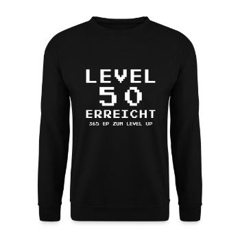 50th Birthday - Reached Level 50 - Good Luck - Unisex Sweatshirt - black - Front - Alina (178cm) & Michal (187cm)