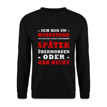 Ruhestand Spruch - Unisex Pullover - Schwarz - Vorne - Alina (178cm) & Michal (187cm)