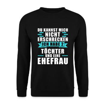 Papa 2 Töchter Papa von 2 Töchtern Geschenk - Unisex Pullover - Schwarz - Vorne - Alina (178cm) & Michal (187cm)