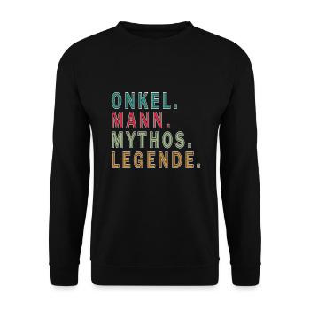 Onkel Mann Mythos - Unisex Pullover - Schwarz - Vorne - Alina (178cm) & Michal (187cm)