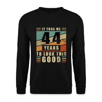 44. Geburtstag Geschenk Habe 44 Jahre Gebraucht - Unisex Pullover - Schwarz - Vorne - Alina (178cm) & Michal (187cm)