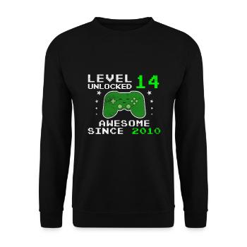 14th Birthday Level 14 Unlocked Gamer - Unisex Sweatshirt - black - Front - Alina (178cm) & Michal (187cm)
