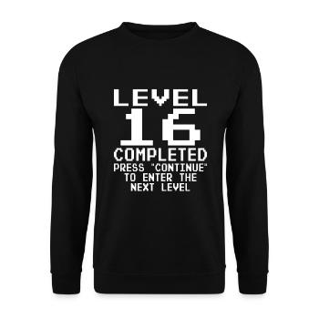 Level 16 completed 16th Birthday Gamer Gift - Unisex Sweatshirt - black - Front - Alina (178cm) & Michal (187cm)