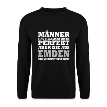 Männer perfekt aus Emden - Unisex Pullover - Schwarz - Vorne - Alina (178cm) & Michal (187cm)