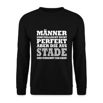 Männer perfekt aus Stade - Unisex Pullover - Schwarz - Vorne - Alina (178cm) & Michal (187cm)