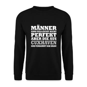 Männer perfekt aus Cuxhaven - Unisex Pullover - Schwarz - Vorne - Alina (178cm) & Michal (187cm)