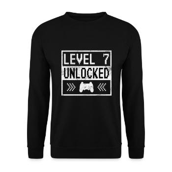 Gamer Gaming Level 7 Unlocked - Unisex Pullover - Schwarz - Vorne - Alina (178cm) & Michal (187cm)
