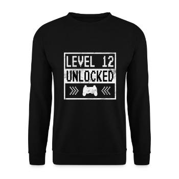 Gamer Gaming Level 12 Unlocked - Unisex Pullover - Schwarz - Vorne - Alina (178cm) & Michal (187cm)