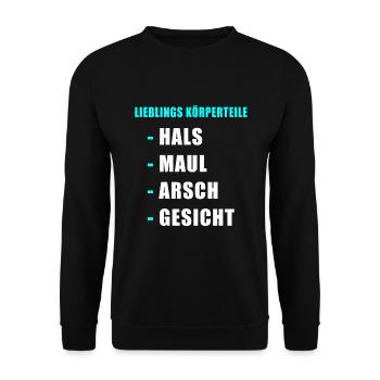 Hals Maul Arsch Gesicht Geschenk Idee böse Sprüche - Unisex Pullover - Schwarz - Vorne - Alina (178cm) & Michal (187cm)