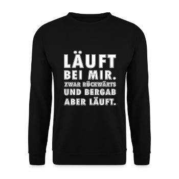 Läuft bei mir zwar rückwärts und Bergab aber läuft - Unisex Pullover - Schwarz - Vorne - Alina (178cm) & Michal (187cm)