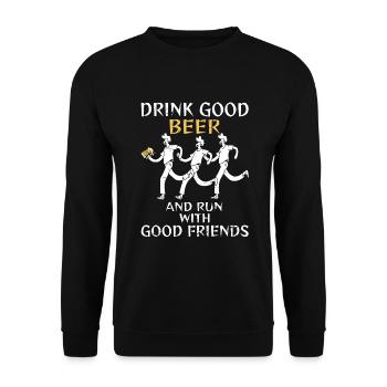 Laufen Rennen Bier Krug Freunde Muster - Unisex Pullover - Schwarz - Vorne - Alina (178cm) & Michal (187cm)