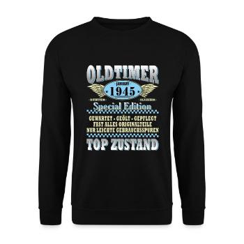 Oldtimer Januar 1945 Geboren Jahrgang Geburtstag - Unisex Pullover - Schwarz - Vorne - Alina (178cm) & Michal (187cm)