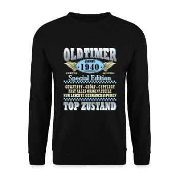 Oldtimer Januar 1940 Geboren Jahrgang Geburtstag - Unisex Pullover - Schwarz - Vorne - Alina (178cm) & Michal (187cm)