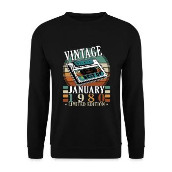 Anniversaire de Janvier 1980 - Janvier 1980, Janvier 1980 - Sweat-shirt Unisexe - noir - Devant - Alina (178cm) & Michal (187cm)