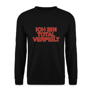 lustiger Satz ich bin total verpeilt - Unisex Pullover - Schwarz - Vorne - Alina (178cm) & Michal (187cm)
