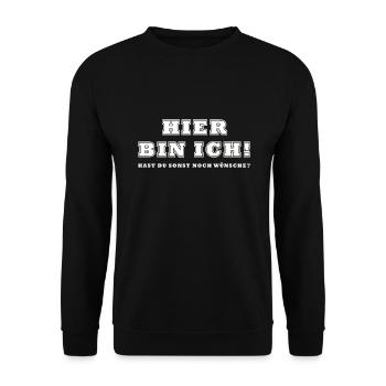 Hier bin ich hast du sonst noch wünsche - Unisex Pullover - Schwarz - Vorne - Alina (178cm) & Michal (187cm)