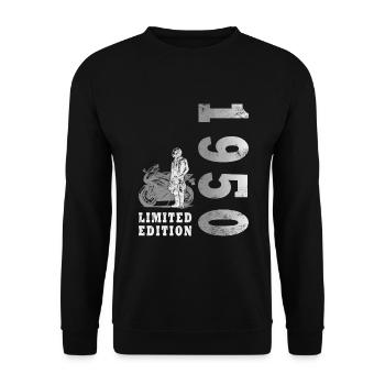 1950 Jahrgang Geburtstag Biker Motorrad Geschenk - Unisex Pullover - Schwarz - Vorne - Alina (178cm) & Michal (187cm)