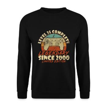 25. Geburtstag Level 25 Complete Gamer 25 Jahre - Unisex Pullover - Schwarz - Vorne - Alina (178cm) & Michal (187cm)