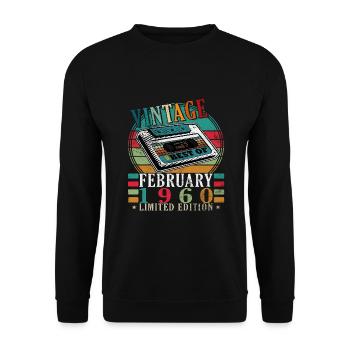 Februar 1960 - Jahrgang geboren im Februar 1960 - Unisex Pullover - Schwarz - Vorne - Alina (178cm) & Michal (187cm)