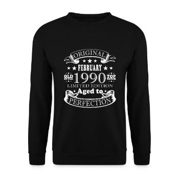 Geboren im Februar 1990 vintage 1990 Geburtstag - Unisex Pullover - Schwarz - Vorne - Alina (178cm) & Michal (187cm)