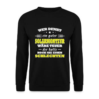 Solartechnik Stundenlohn Solartechnik Solarmonteur - Unisex Pullover - Schwarz - Vorne - Alina (178cm) & Michal (187cm)