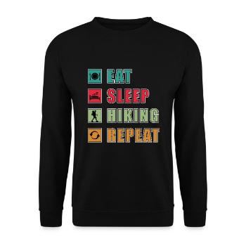 Eat Sleep Wandern Repeat Naturfreund - Unisex Pullover - Schwarz - Vorne - Alina (178cm) & Michal (187cm)