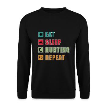 Eat Sleep Hunt Repeat Jäger Jagd - Unisex Pullover - Schwarz - Vorne - Alina (178cm) & Michal (187cm)
