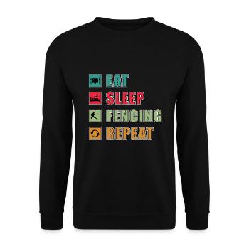 Fechten Eat Sleep Repeat Schwertkampf Schwerter - Unisex Pullover - Schwarz - Vorne - Alina (178cm) & Michal (187cm)