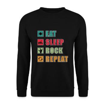 Eat Sleep Rock Repeat vintage Spruch Rock Musiker - Unisex Pullover - Schwarz - Vorne - Alina (178cm) & Michal (187cm)