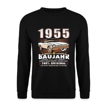 Oldtimer Baujahr 1955 Geboren Jahrgang 1955 - Unisex Pullover - Schwarz - Vorne - Alina (178cm) & Michal (187cm)
