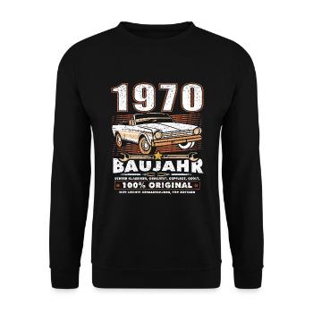 Oldtimer Baujahr 1970 Jahrgang Geburtstag Geschenk - Unisex Pullover - Schwarz - Vorne - Alina (178cm) & Michal (187cm)