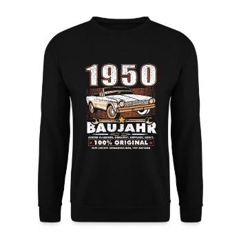 Oldtimer Baujahr 1950 Geboren Geburtstag Geboren - Unisex Pullover - Schwarz - Vorne - Alina (178cm) & Michal (187cm)