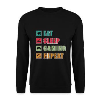 Eat sleep Game, Gamer Geek - Unisex Pullover - Schwarz - Vorne - Alina (178cm) & Michal (187cm)