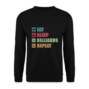 Eat Sleep Billiards Repeat Poolbillard - Unisex Pullover - Schwarz - Vorne - Alina (178cm) & Michal (187cm)