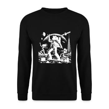 Tanzender Astronaut auf dem Mars - Unisex Pullover - Schwarz - Vorne - Alina (178cm) & Michal (187cm)