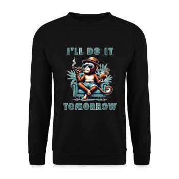 Mach ich morgen - Unisex Pullover - Schwarz - Vorne - Alina (178cm) & Michal (187cm)