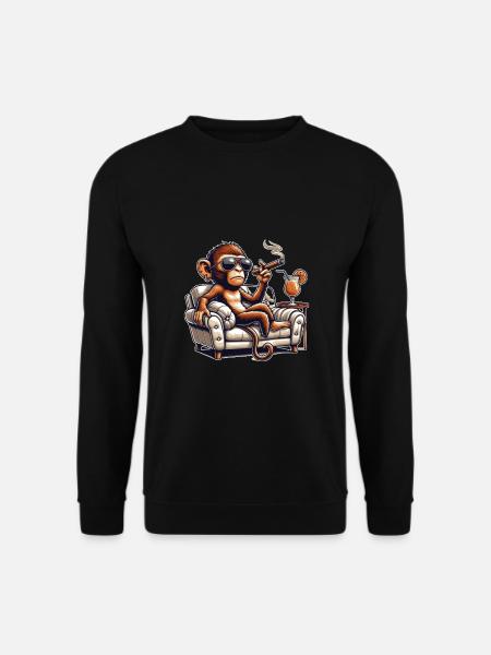 Affe entspannt sich im Sessel - Unisex Pullover - Schwarz