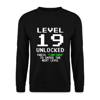 19th Birthday - 19 Years Gamer Level 19 unlocked - Unisex Sweatshirt - black - Front - Alina (178cm) & Michal (187cm)