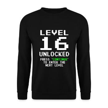 16. Geburtstag 16 Jahre Level 16 Unlocked Vintage - Unisex Pullover - Schwarz - Vorne - Alina (178cm) & Michal (187cm)