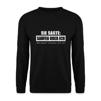 Sie sagte Lecker Bierchen oder ich Party Design - Unisex Pullover - Schwarz - Vorne - Alina (178cm) & Michal (187cm)