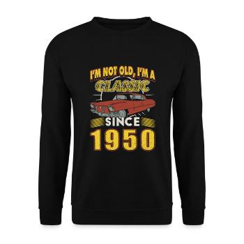1950 Classic Car 75th Birthday 75th Anniversary Gift - Unisex Sweatshirt - black - Front - Alina (178cm) & Michal (187cm)