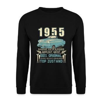 Baujahr 1955 Geboren, Geburtstag Jahrgang 1955 - Unisex Pullover - Schwarz - Vorne - Alina (178cm) & Michal (187cm)
