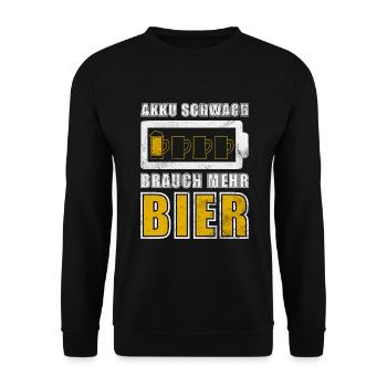 AKKU SCHWACH BRAUCHE MEHR BIER - Unisex Pullover - Schwarz - Vorne - Alina (178cm) & Michal (187cm)