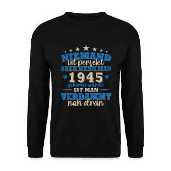 Jahrgang 1945 - 1945 Geburtstagsgeschenk - Unisex Pullover - Schwarz - Vorne - Alina (178cm) & Michal (187cm)