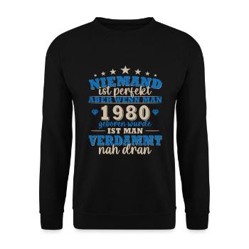 Geboren 1985,Geburtstagsgeschenk,Geburtsjahr - Unisex Pullover - Schwarz - Vorne - Alina (178cm) & Michal (187cm)